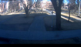 Minnesota State University Moorhead Campus Mall Camera looking toward the sculpture "Sown" and Weld Hall.