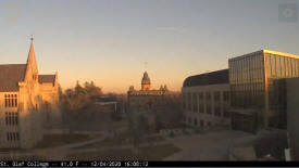 East Quad Camera at St. Olaf College in Northfield Minnesota, looking out to Regents, Holland Hall and Old Main.
